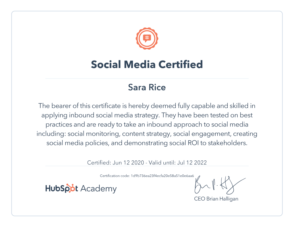 Hubspot social media marketing certification